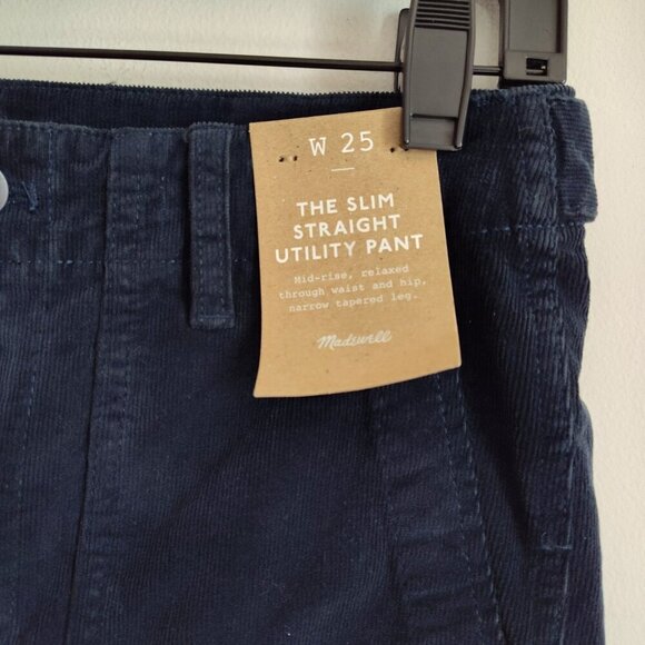 Ladies SZ 25 Madewell Navy Slim Straight-Leg Utility Corduroy Pants - Picture 3 of 7